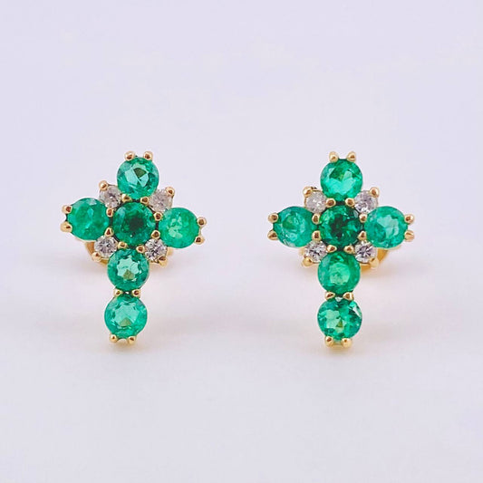 Topos Cruz Centella Interior Esmeraldas 55pts Diamantes 16pts 1.65gr / 1/2 in / Oro Amarillo 18K *