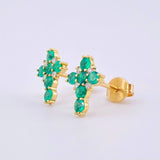 Topos Cruz Centella Interior Esmeraldas 55pts Diamantes 16pts 1.65gr / 1/2 in / Oro Amarillo 18K *