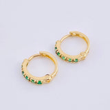 Candongas Carril Encerrado Esmeraldas 32pts 1.65gr / 1/2 in / Oro Amarillo 18K ©