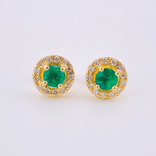 Topos Circulo Sobre Puesto Esmeraldas 80pts Diamantes 40pts 3.1gr / 7mm Oro Amarillo 18K *