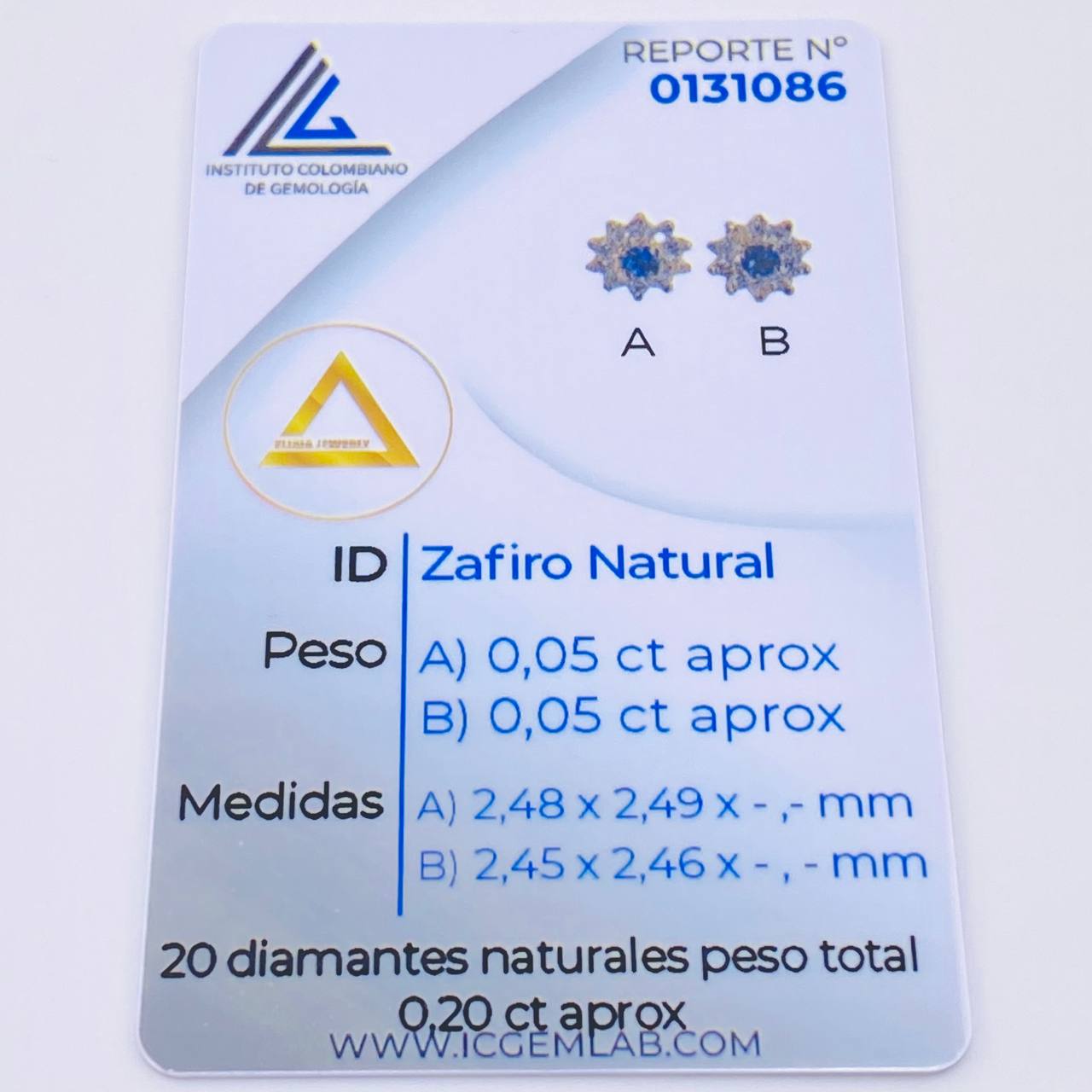 Topos Destellos Zafiros 10pts Diamantes 20pts 1.7gr / 7mm Oro Amarillo 18K ©