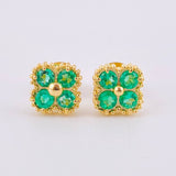 Stud Earrings Clover Emeralds 40Pts 2.8 g / in / 8.4 mm 18K Yellow Gold