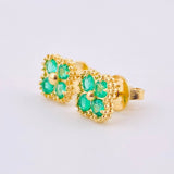 Stud Earrings Clover Emeralds 40Pts 2.8 g / in / 8.4 mm 18K Yellow Gold