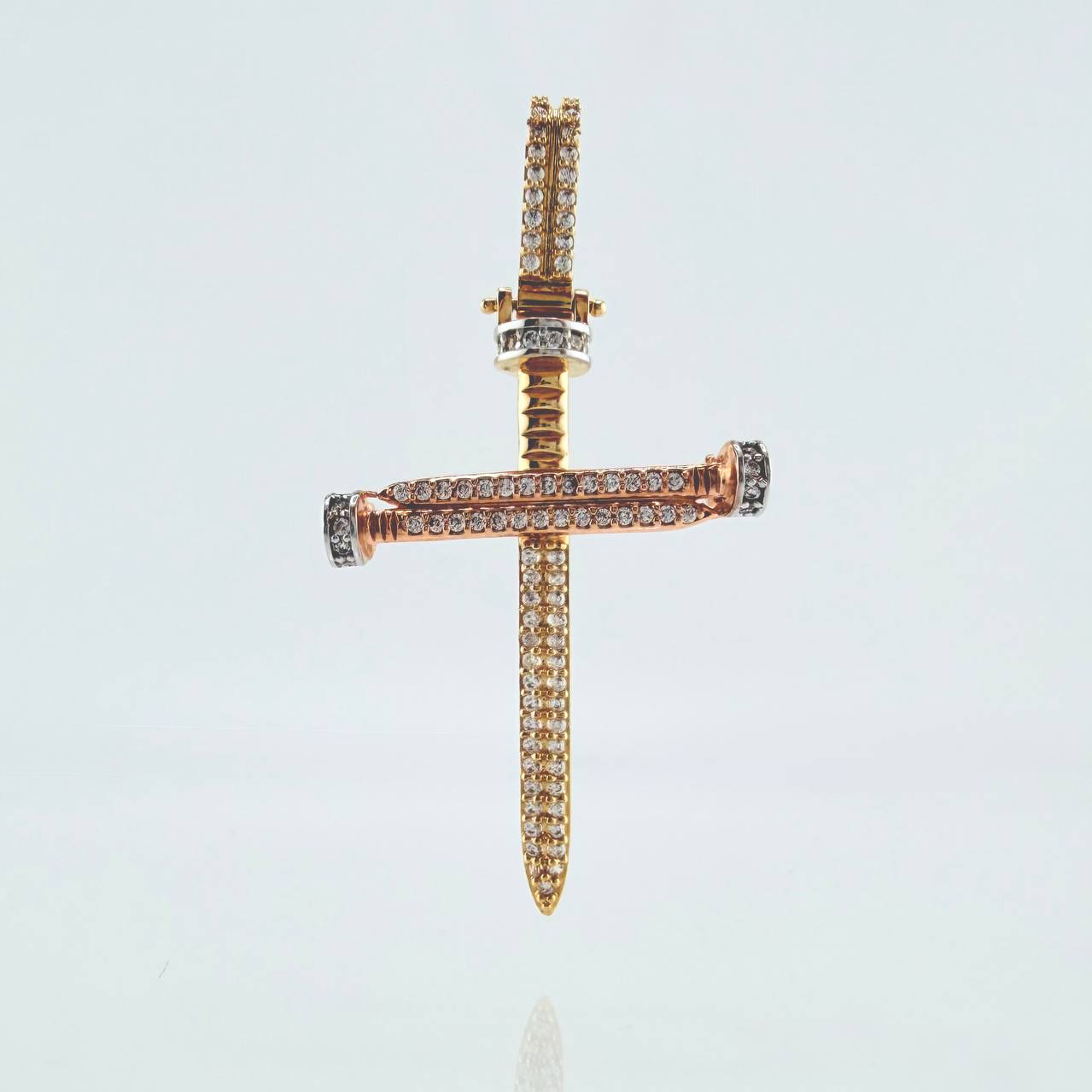 Nail Cross Pendant 4.05gr / 1 3/4 in / Tri-Color Gold 18K