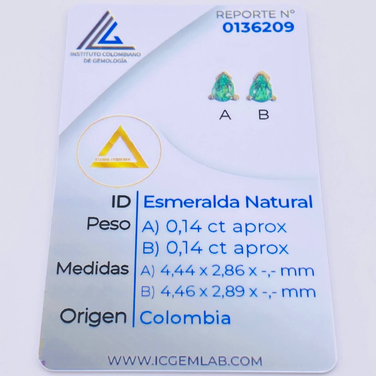 Topos Gota Esmeraldas 28pts 1gr / 4mm Oro Amarillo 18K ©