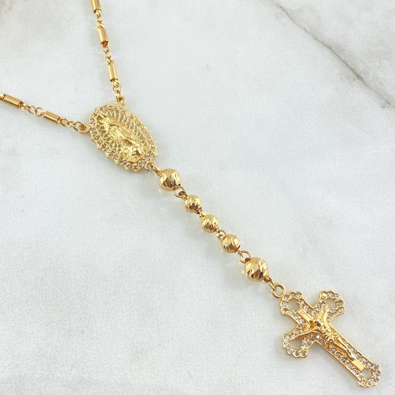 Virgin Guadalupe Rosary Cross Florentine 15.75gr / 25.6in / 18K Gold