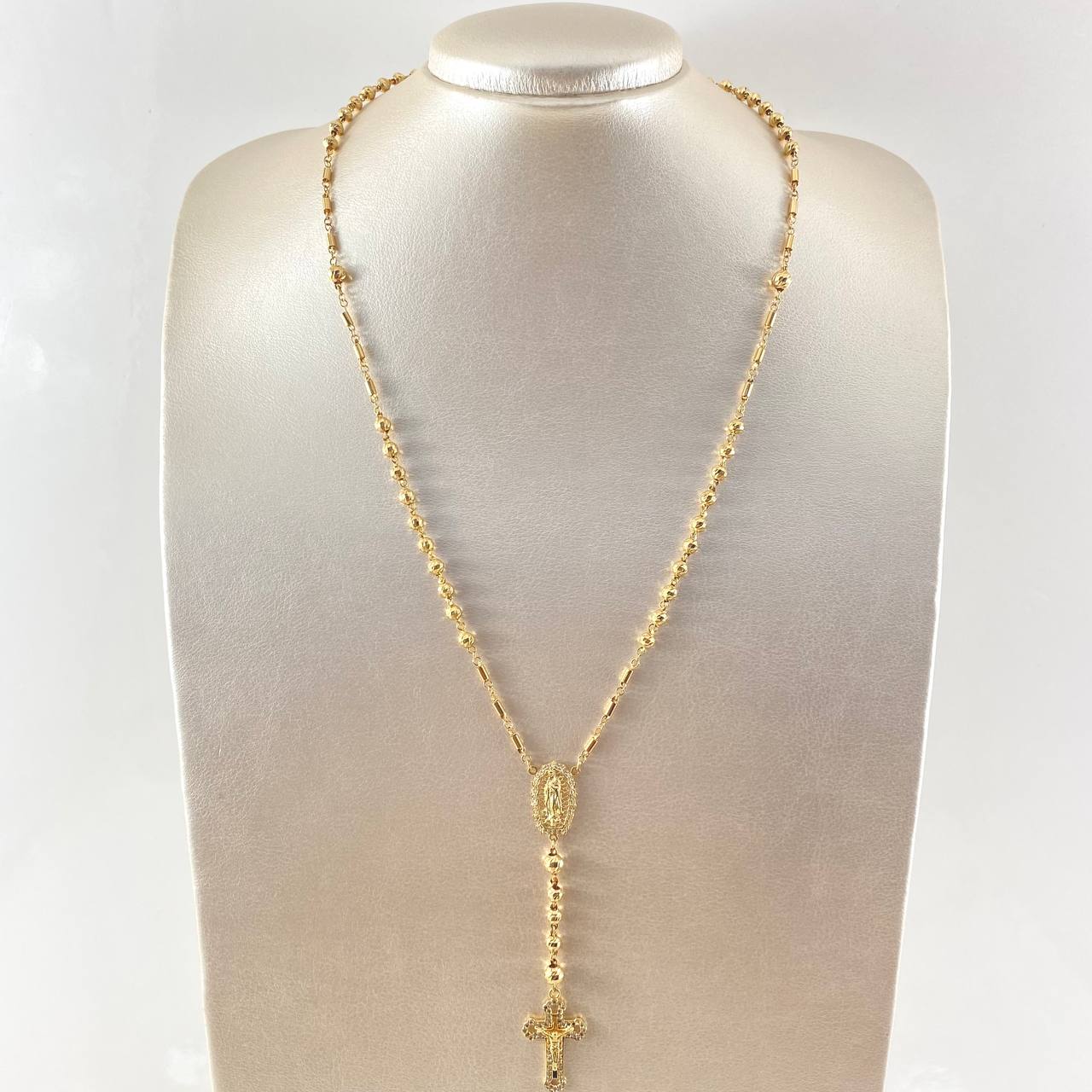 Virgin Guadalupe Rosary Cross Florentine 15.75gr / 25.6in / 18K Gold