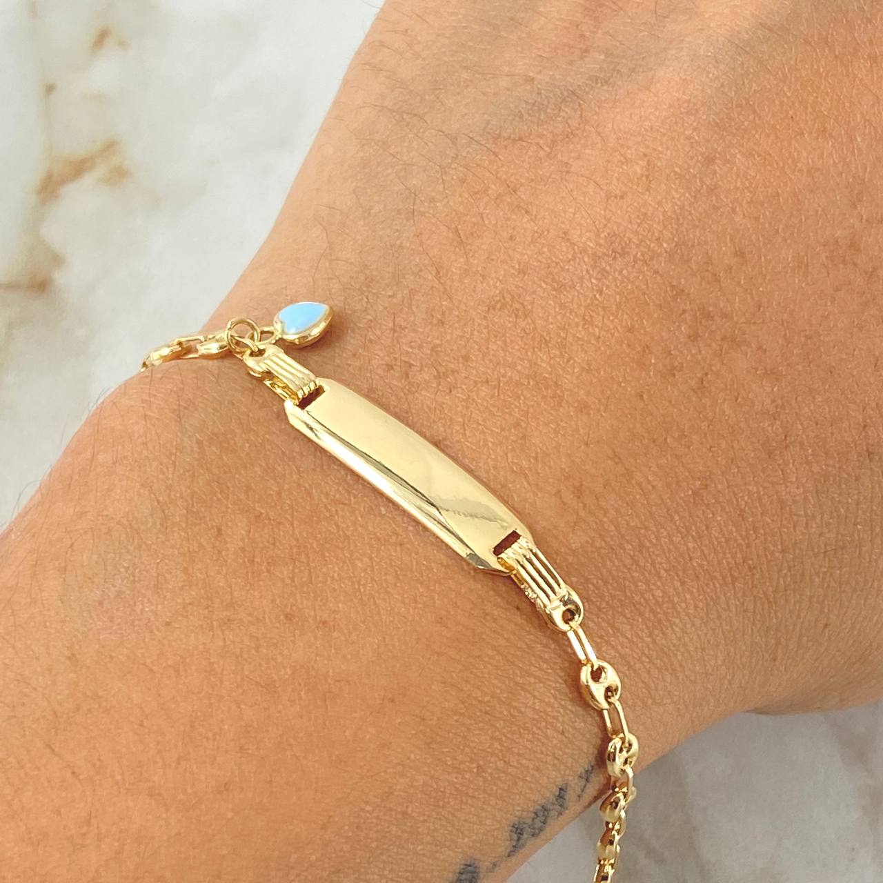 Baby Bracelet GC Pendant Bordered Plate 2.35gr / 5.5in / 18K Gold Yellow *
