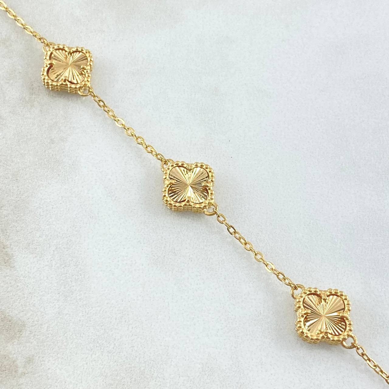 Pulso Aro seguido Trebol Diamantado 5.85gr / 7 3/4 in / 10mm Oro Amarillo Nac.Esp. 18K