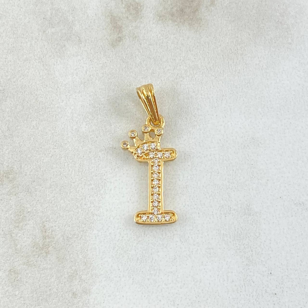 Pendant Letter I Crown 1.15gr / 2.5cm / White Zircons 18K Yellow Gold