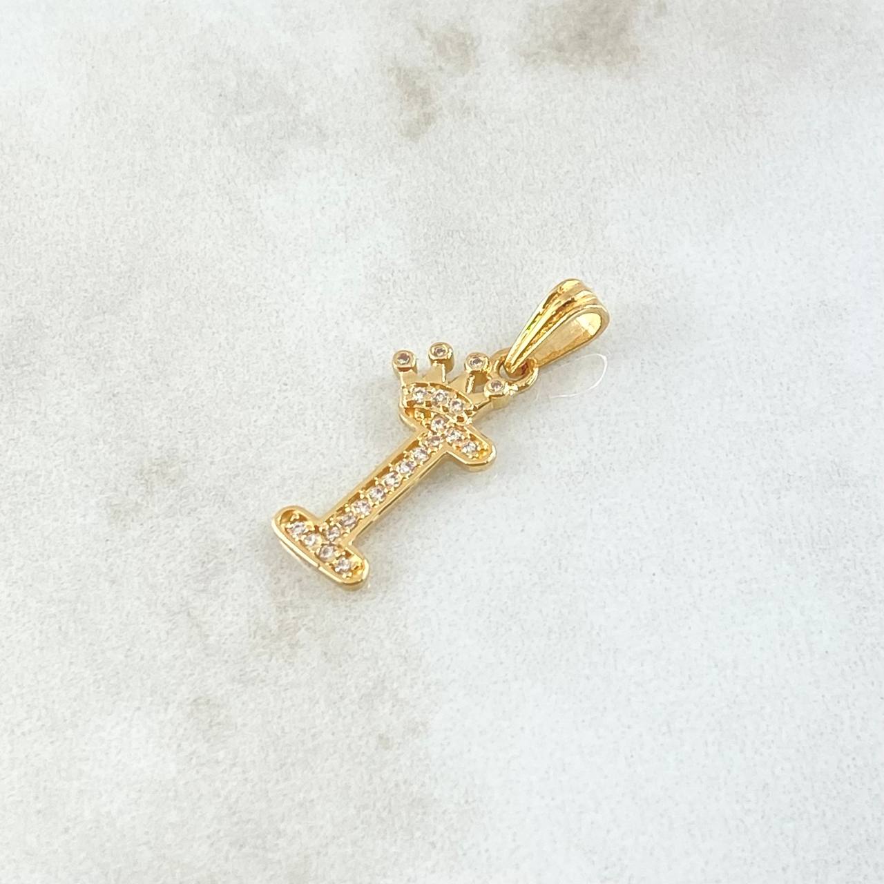 Pendant Letter I Crown 1.15gr / 2.5cm / White Zircons 18K Yellow Gold