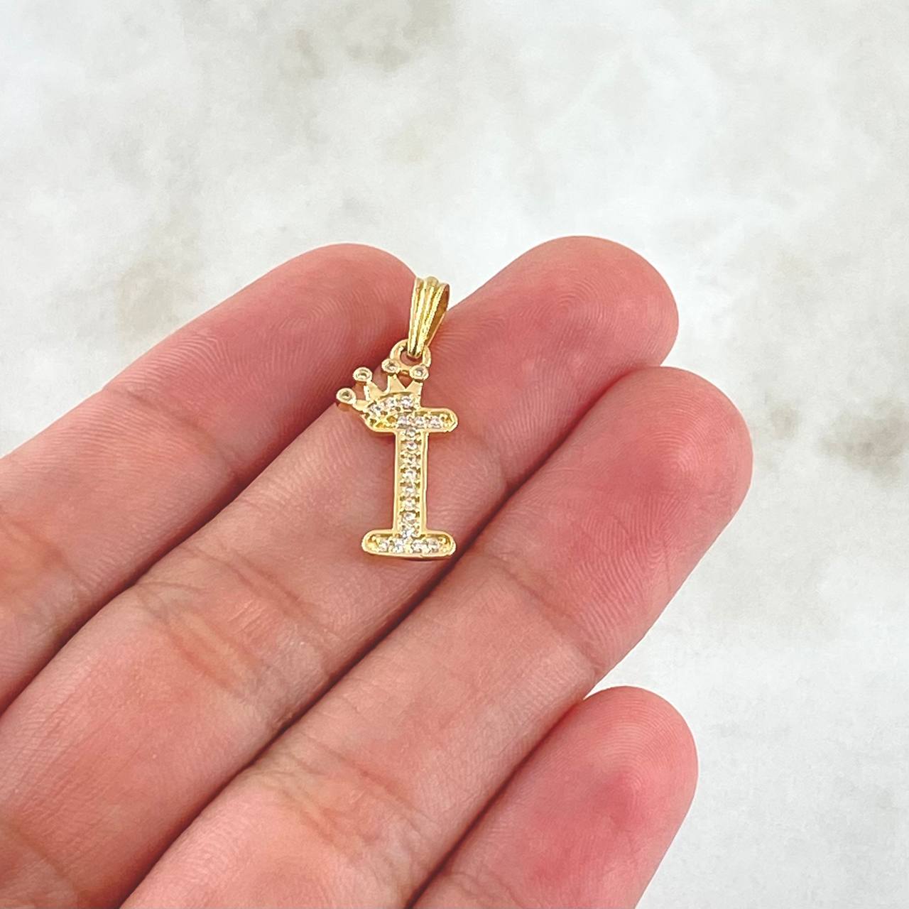 Pendant Letter I Crown 1.15gr / 2.5cm / White Zircons 18K Yellow Gold