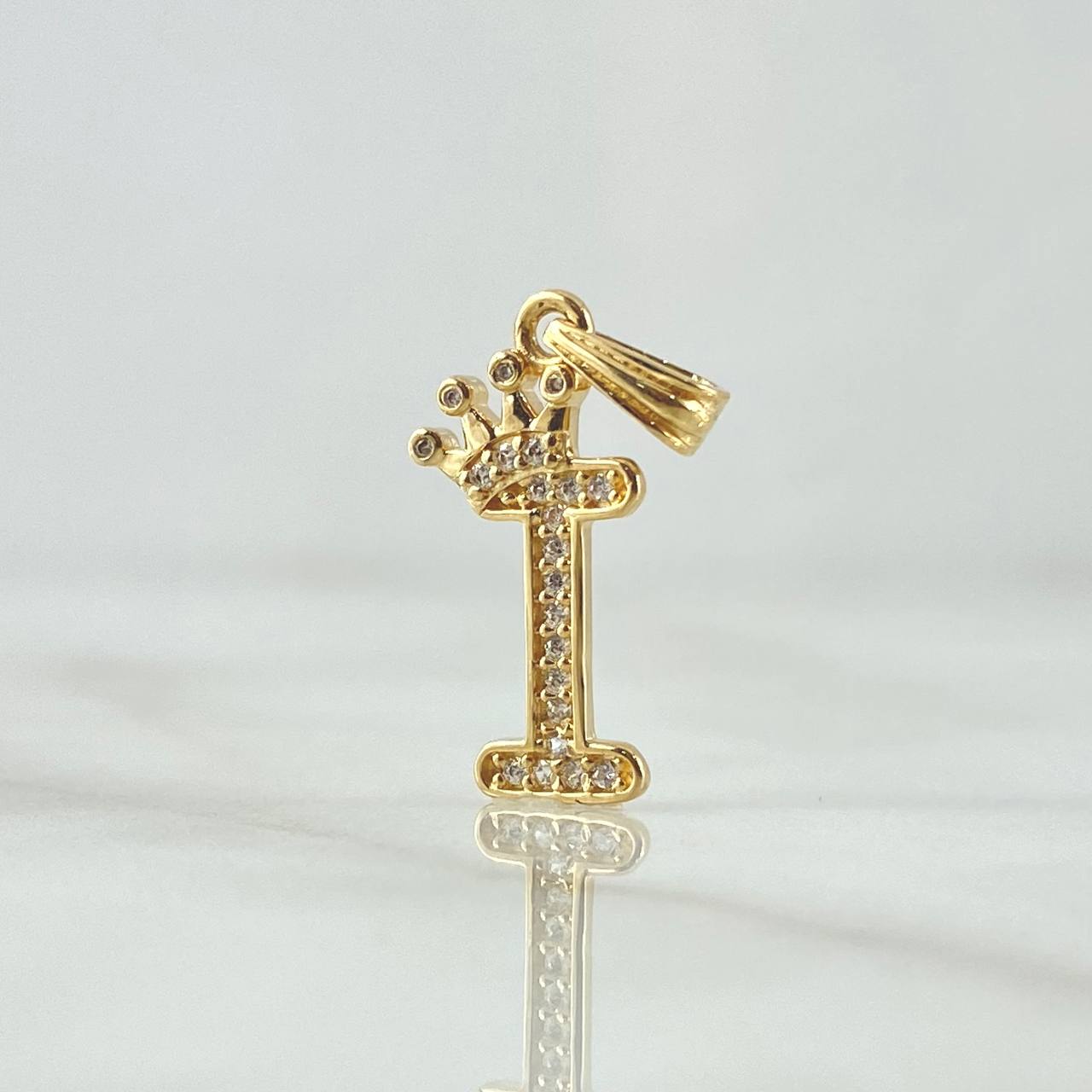 Pendant Letter I Crown 1.15gr / 2.5cm / White Zircons 18K Yellow Gold