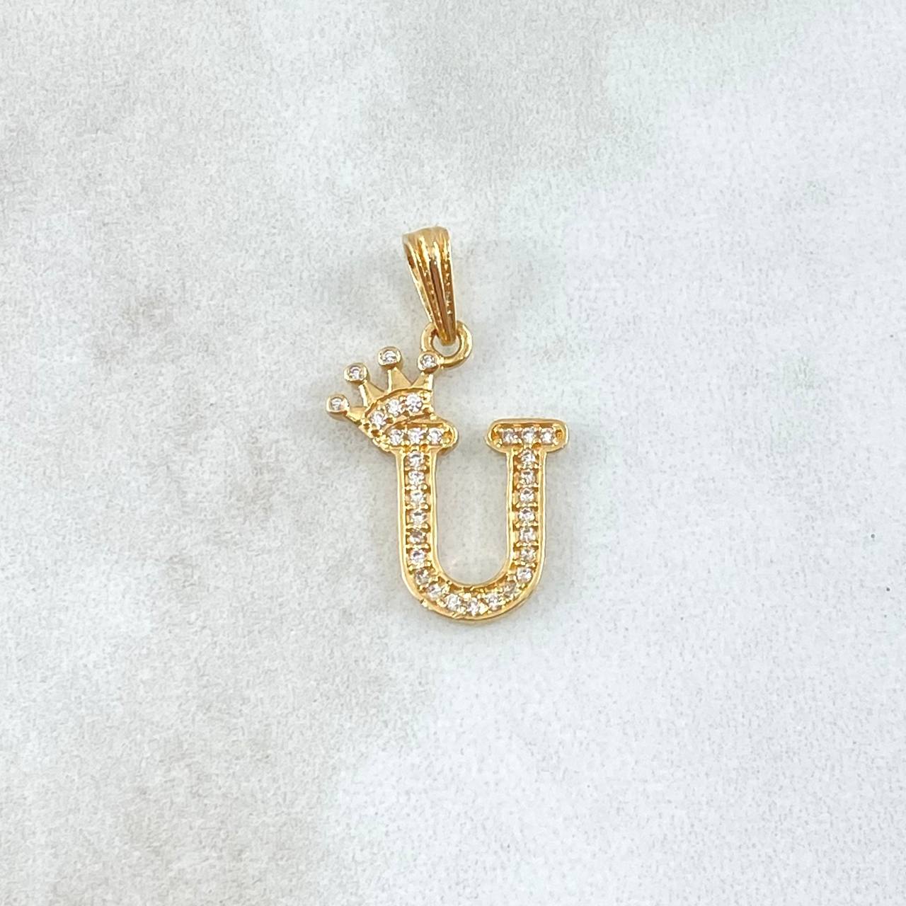Pendant Letter U Crown 1.3gr / 2.5cm / White Zircons 18K Yellow Gold