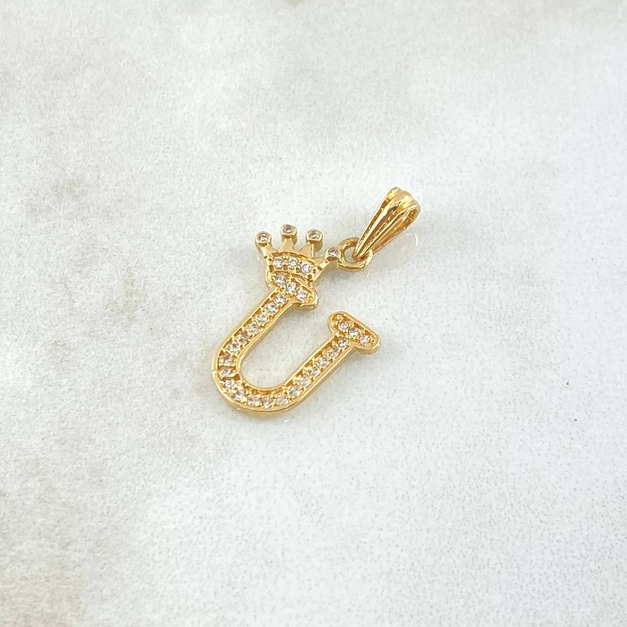 Pendant Letter U Crown 1.25gr / 2.5cm / White Zircons 18K Yellow Gold
