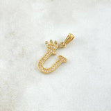 Pendant Letter U Crown 1.25gr / 2.5cm / White Zircons 18K Yellow Gold