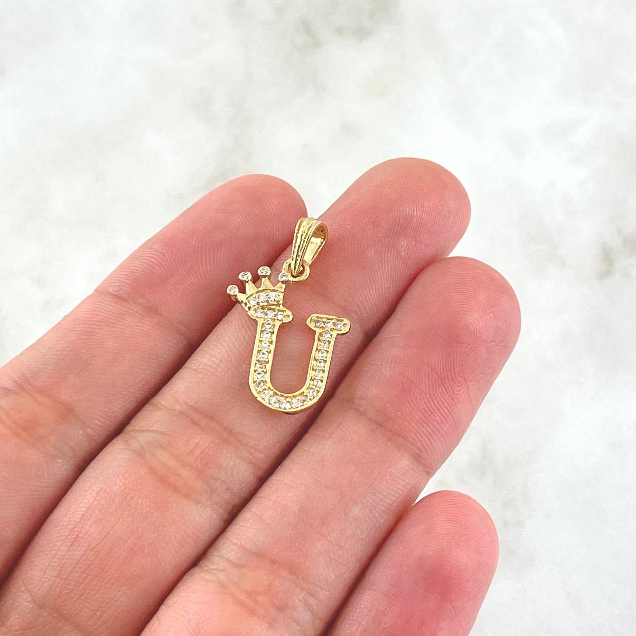 Pendant Letter U Crown 1.25gr / 2.5cm / White Zircons 18K Yellow Gold