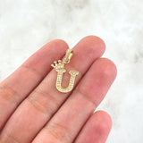 Pendant Letter U Crown 1.25gr / 2.5cm / White Zircons 18K Yellow Gold
