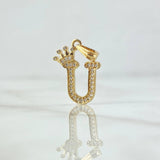 Pendant Letter U Crown 1.25gr / 2.5cm / White Zircons 18K Yellow Gold