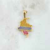 Pendant Colombia Map 3.4gr / 3.5cm / Yellow Blue Red Zircons 18K Yellow Gold ©