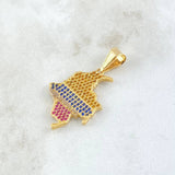 Pendant Colombia Map 3.4gr / 3.5cm / Yellow Blue Red Zircons 18K Yellow Gold ©