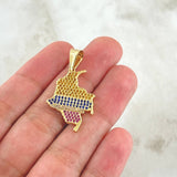 Pendant Colombia Map 3.55gr / 3.5cm / Yellow Blue Red Zircons 18K Yellow Gold