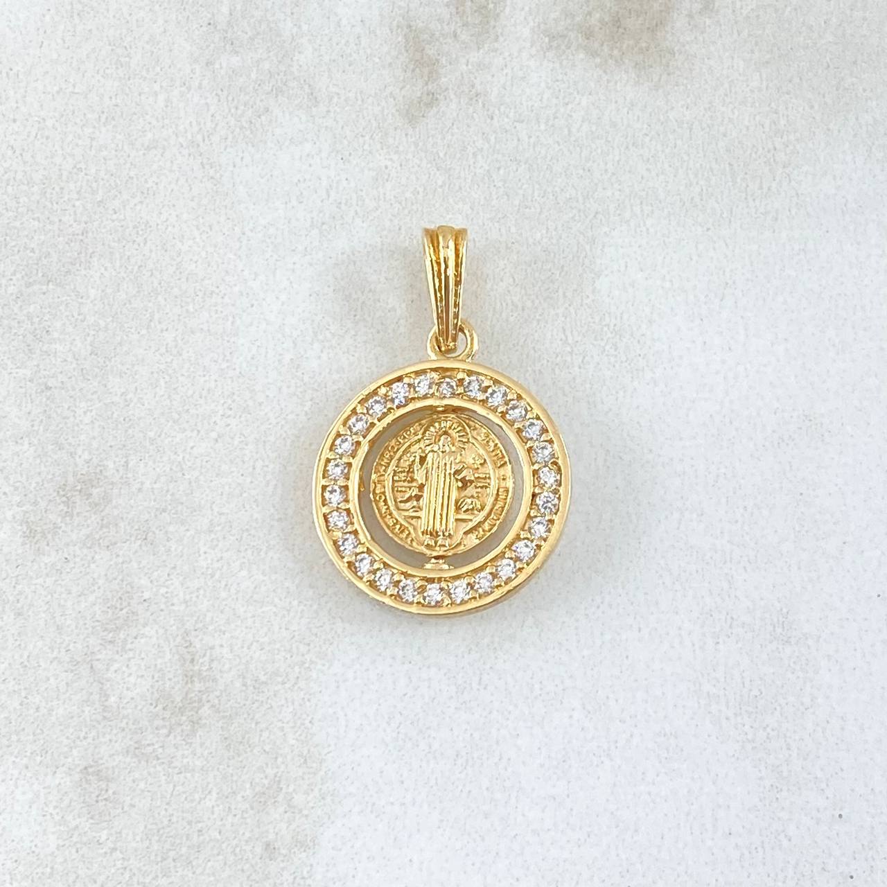 Pendant San Benito In Mobile Hoop 2.2gr / 2.2cm / White Zircons 18K Yellow Gold