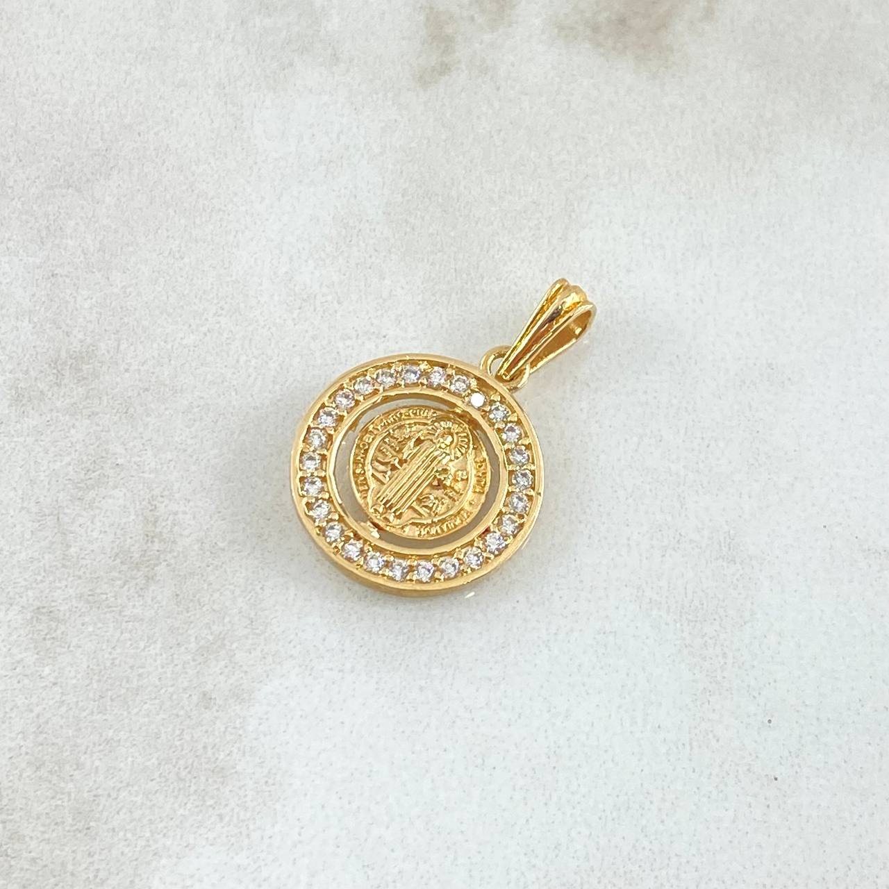 Pendant San Benito In Mobile Hoop 2.2gr / 2.2cm / White Zircons 18K Yellow Gold