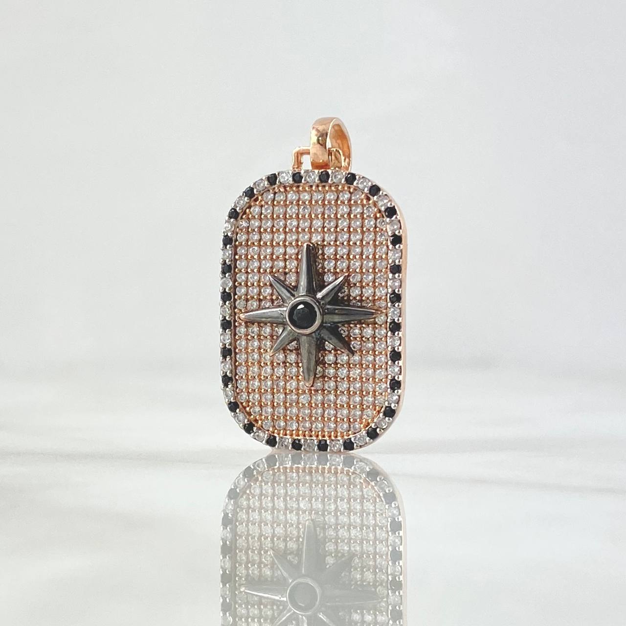 Dije Placa Estrella Cardinal 5.15gr / 3.4cm / Relieve Circones Blancos Negros Oro Rosa 18K ©