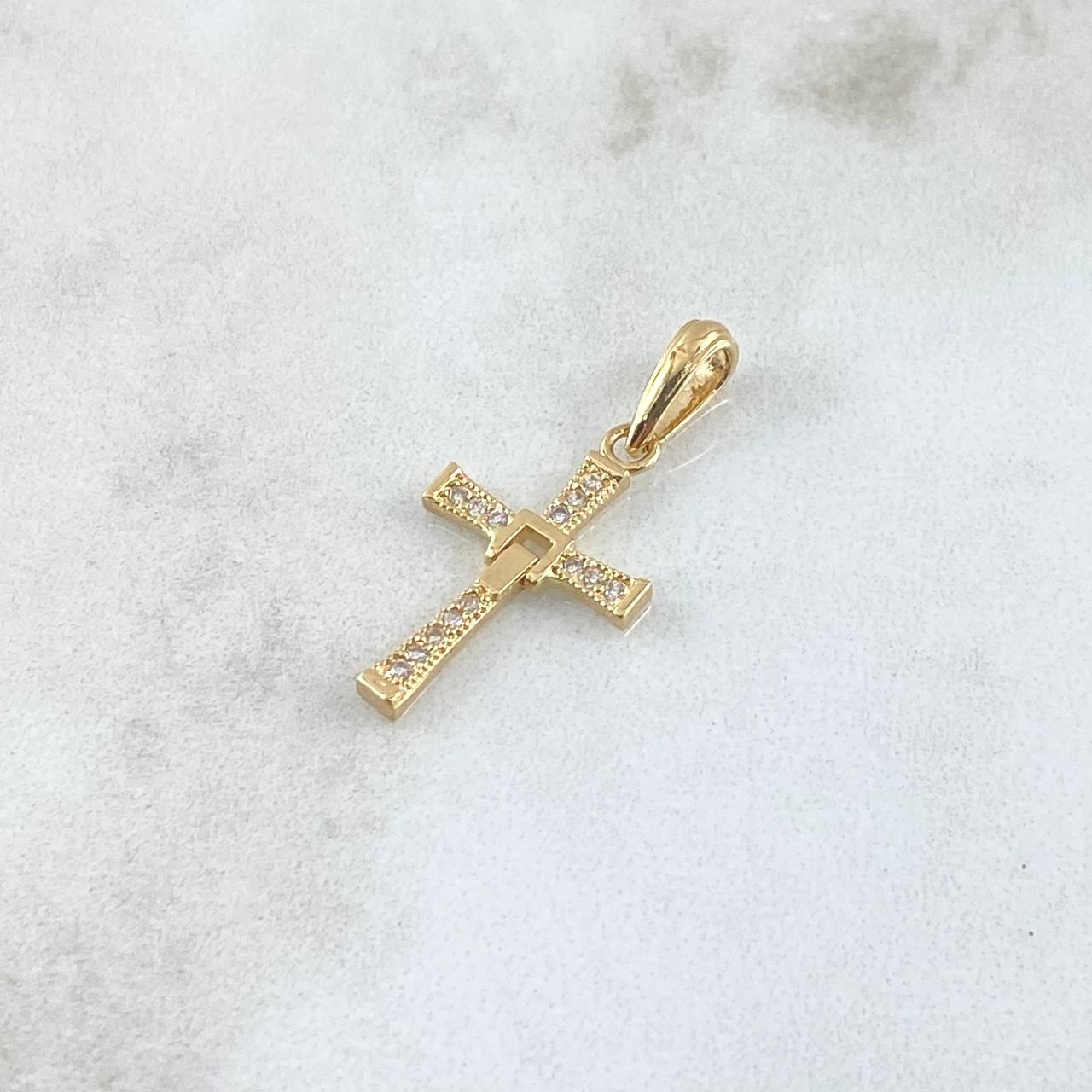 Pendant Cruz Movil 1.1gr / 2.5cm / White Zirconia 18K Yellow Gold