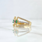 Bow Ring Lemniscate Straight 3.7gr / Size 6 1/2 / White Green Fuchsia Zircons 18K Yellow Gold