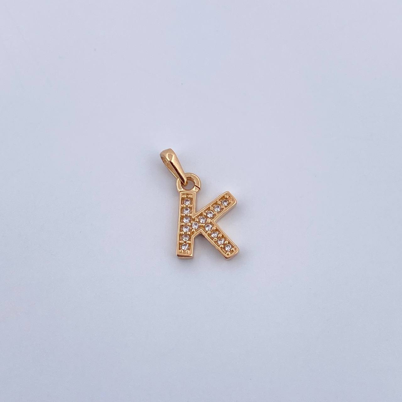 Pendant Letter K 0.85gr / 1.4cm / White Zirconia 18K Yellow Gold $