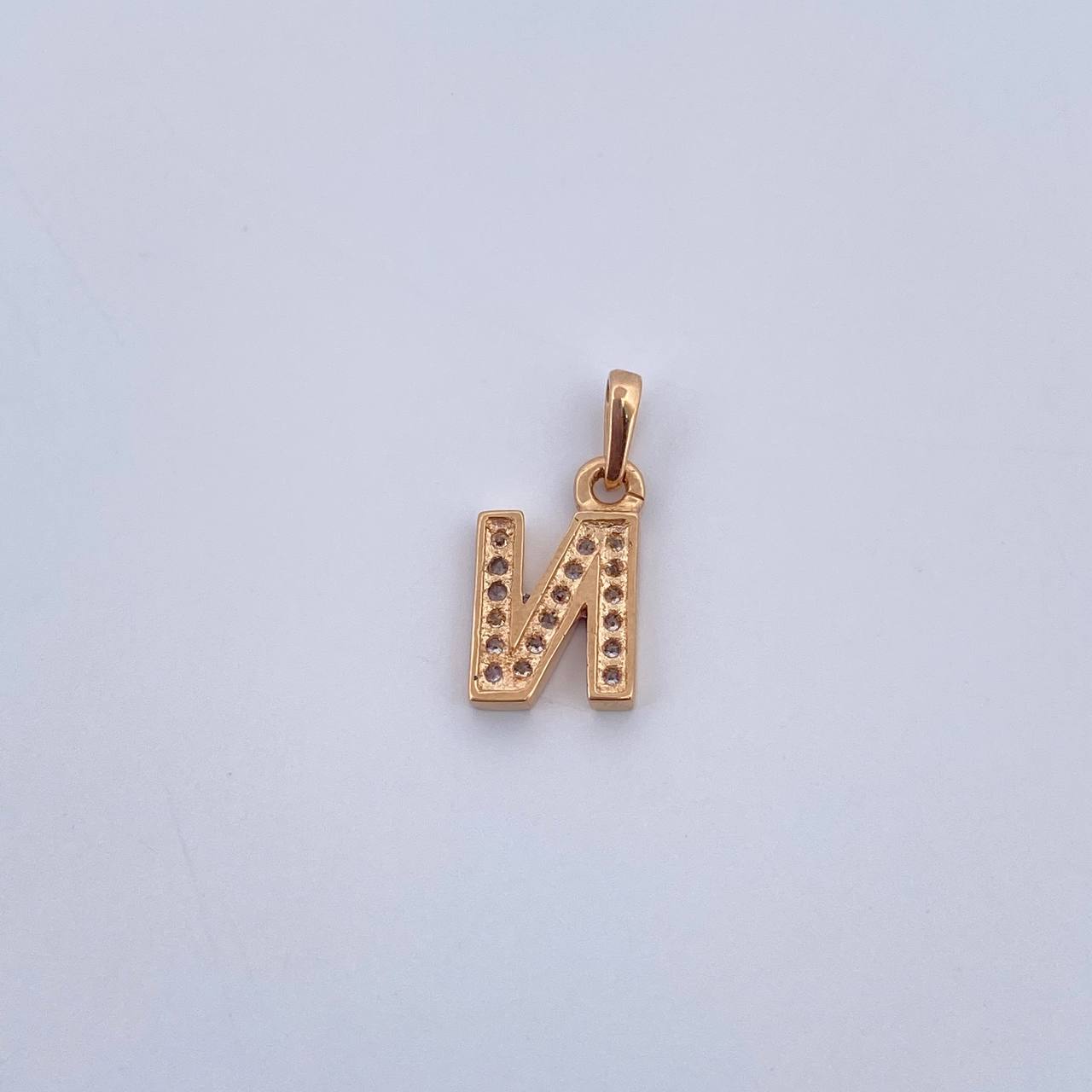 Pendant Letter N 0.95gr / 1.5cm / White Zirconia 18K Yellow Gold $