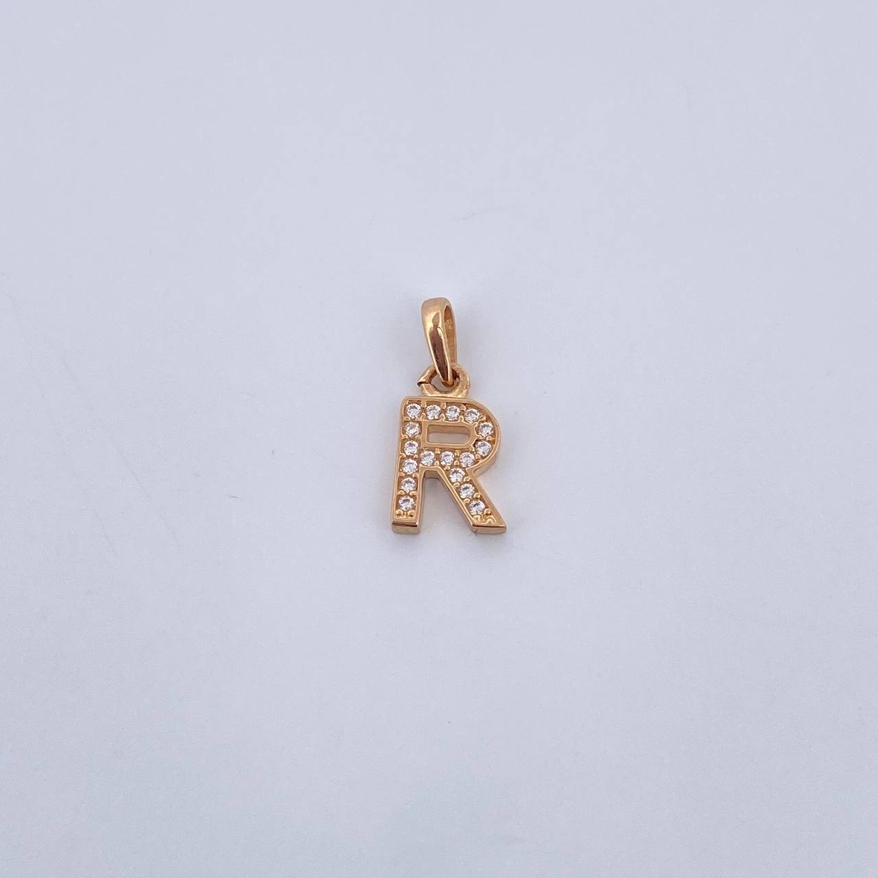 Pendant Letter R 0.7gr / 1.4cm / White Zircons 18K Yellow Gold $