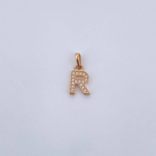 Pendant Letter R 0.7gr / 1.4cm / White Zircons 18K Yellow Gold $