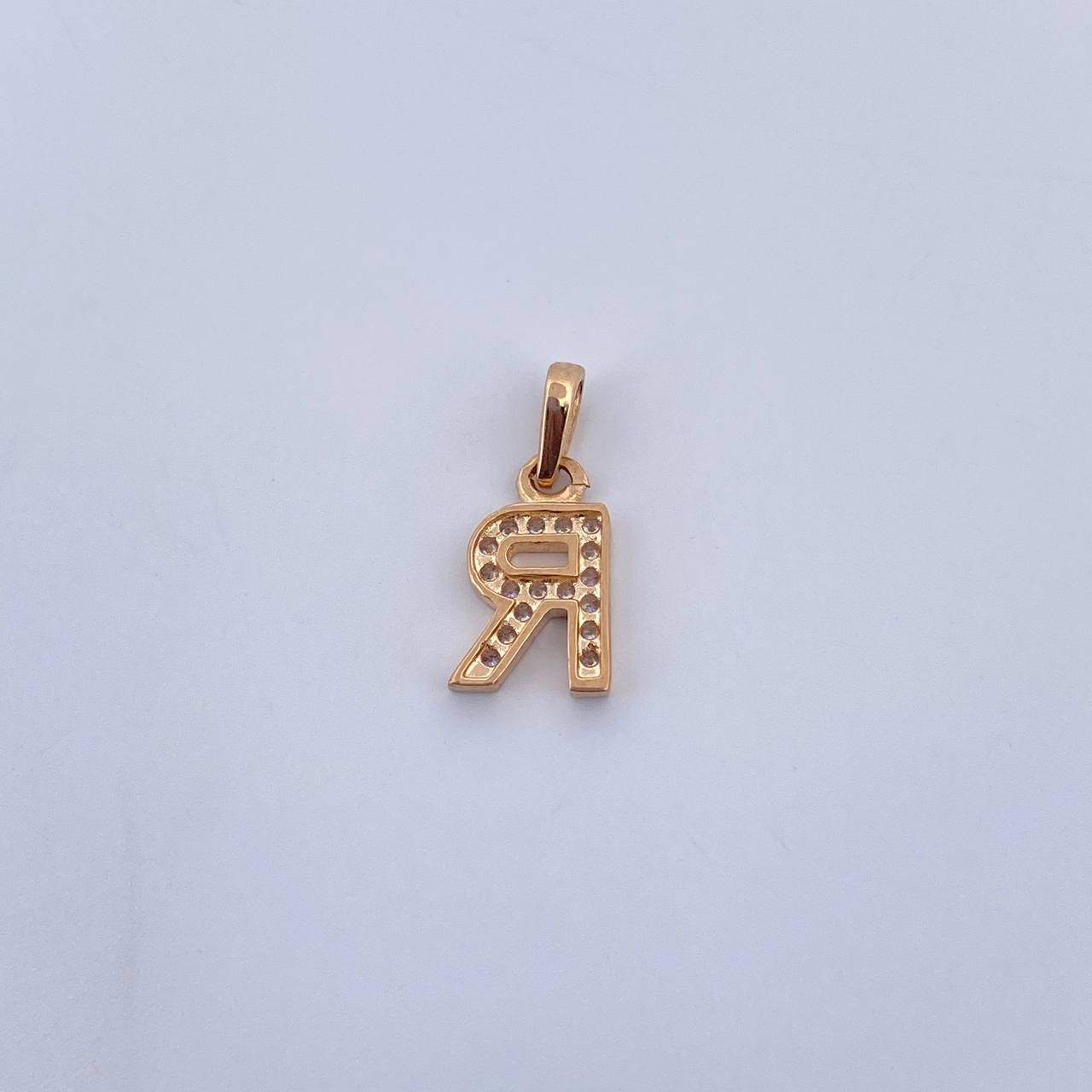 Pendant Letter R 0.9gr / 1.4cm / White Zircons 18K Yellow Gold $