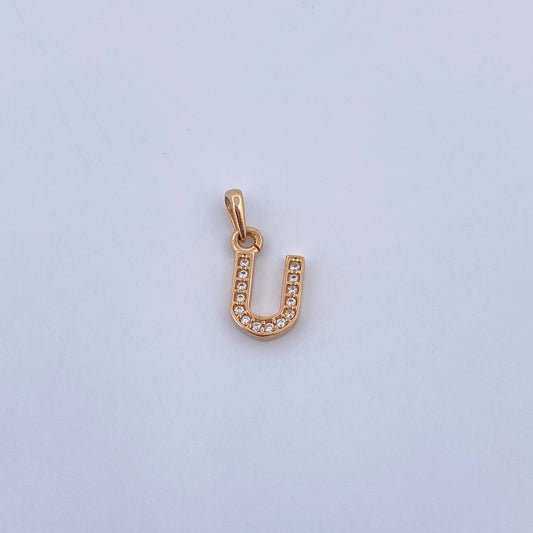 Pendant Letter U 0.7gr / 1.5cm / White Zircons 18K Yellow Gold $