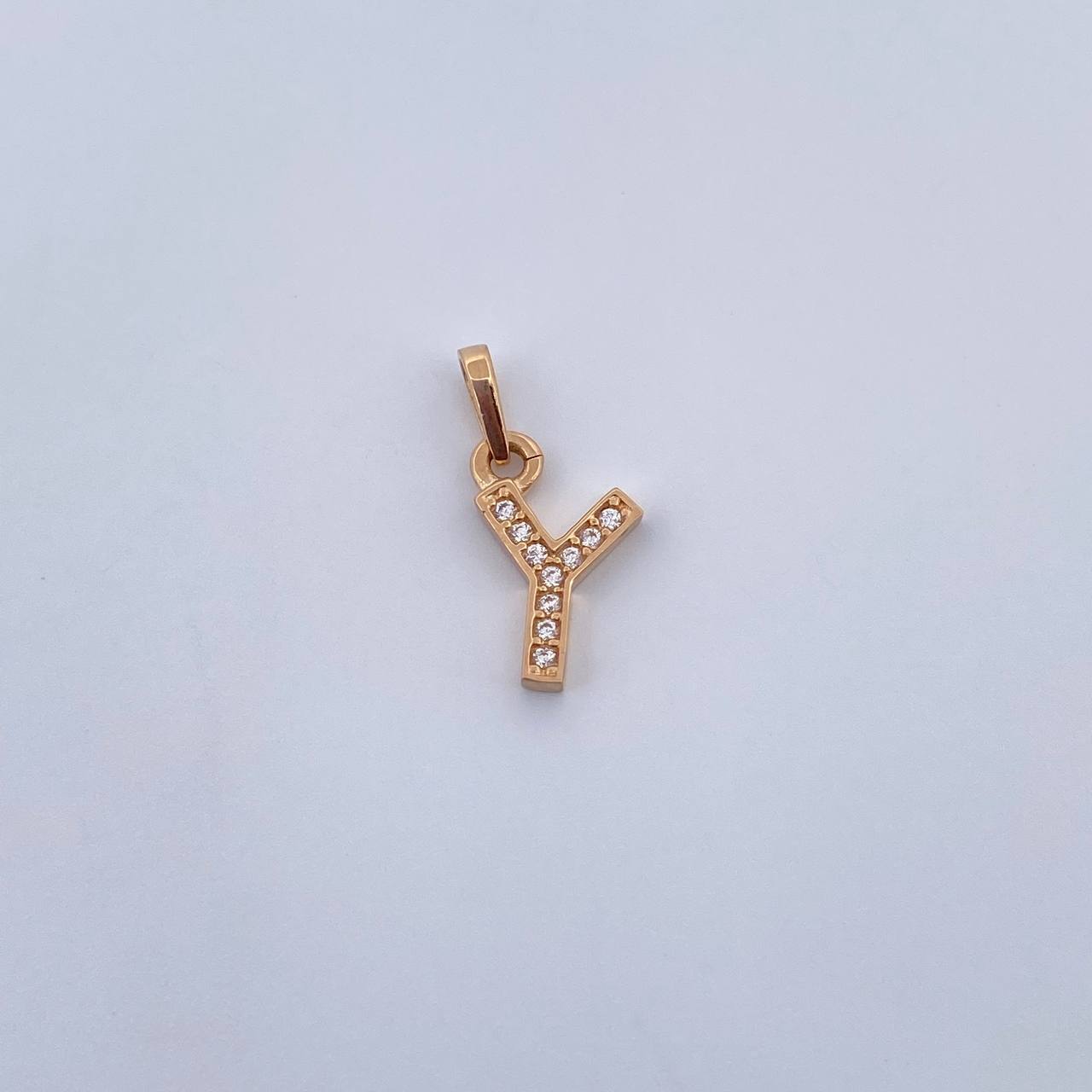 Pendant Letter Y 0.5gr / 1.5cm / White Zircons 18K Yellow Gold $