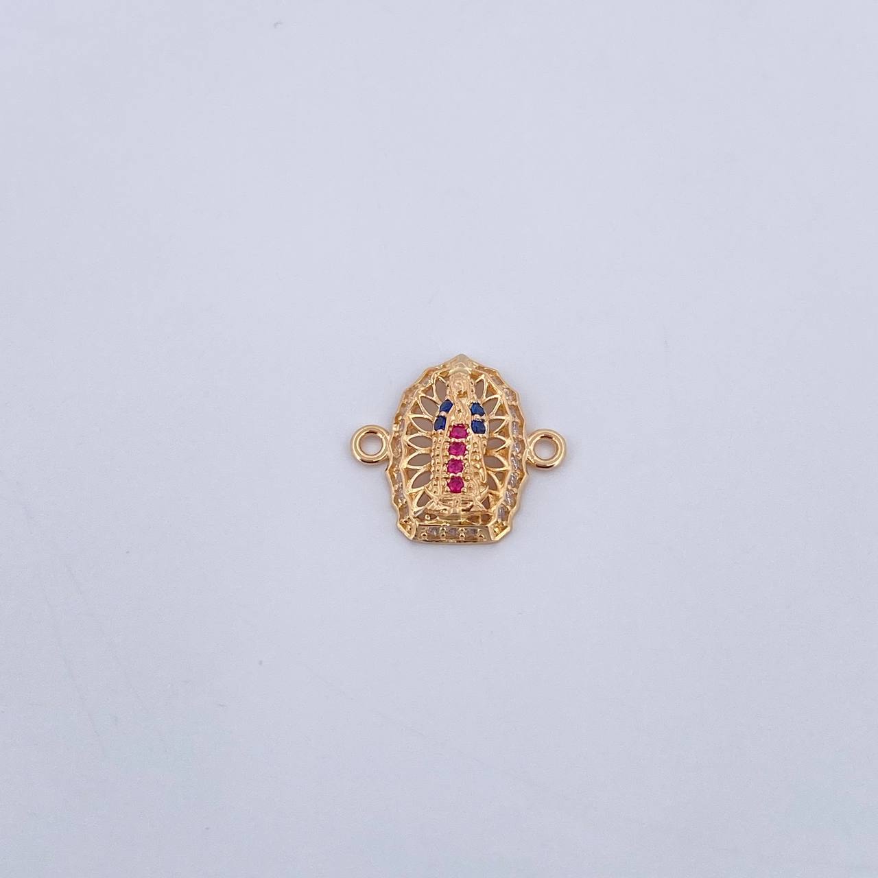 Charm Virgen Guadalupe 1.15gr / 1.4cm / Fuchsia Blue White Zircons 18K Yellow Gold $