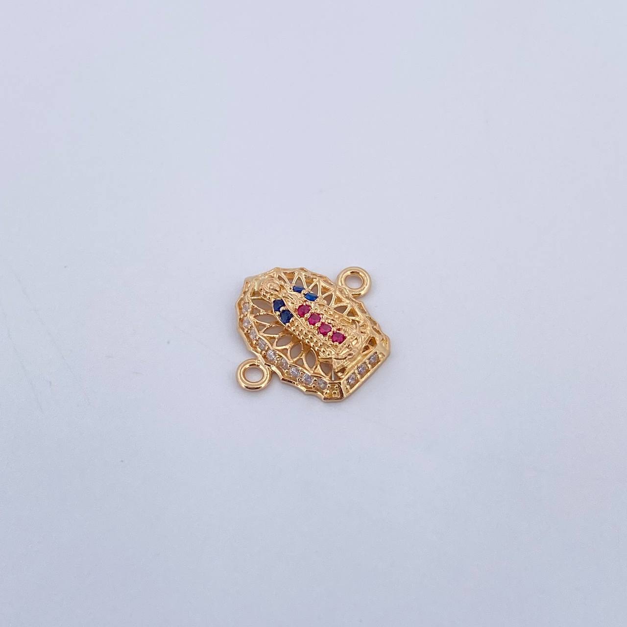 Charm Virgen Guadalupe 1.1gr / 1.4cm / Fuchsia Blue White Zircons 18K Yellow Gold $