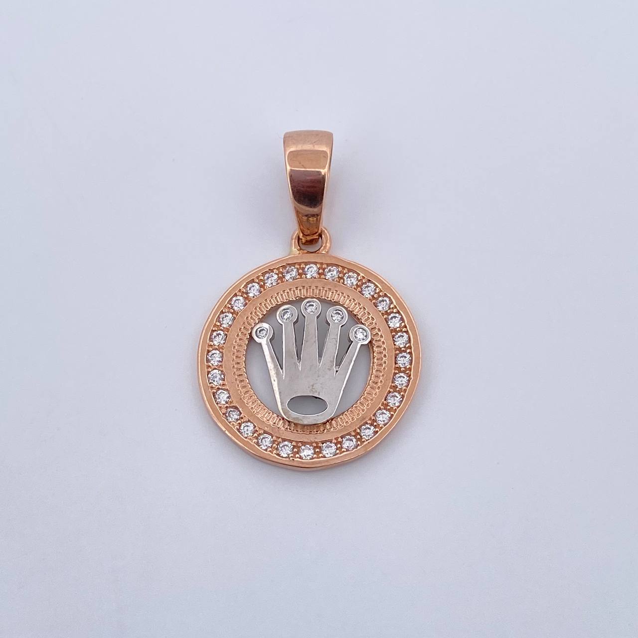 Pendant Crown Medal RX 5.05gr / 3.2cm / White Zircons Two 18K White and Rose Gold $