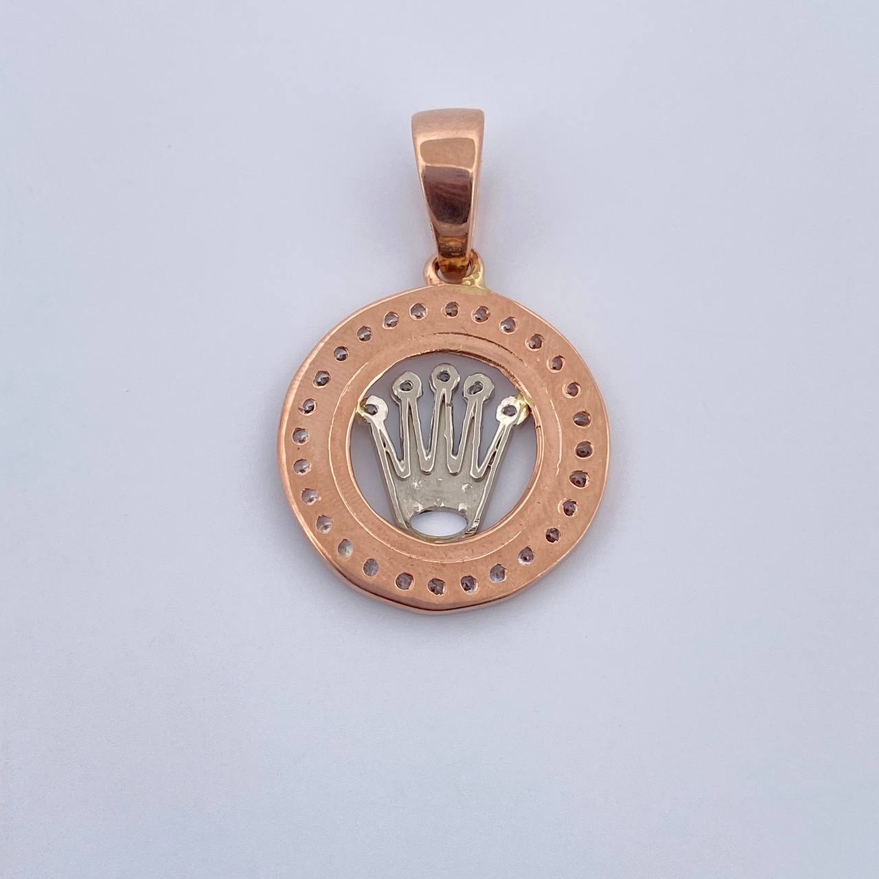 Pendant Crown Medal RX 5.05gr / 3.2cm / White Zircons Two 18K White and Rose Gold $