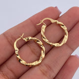Hoop Earrings Freya 2.2gr / 2.5cm / Twisted Diamond Cut 18K Yellow Gold $