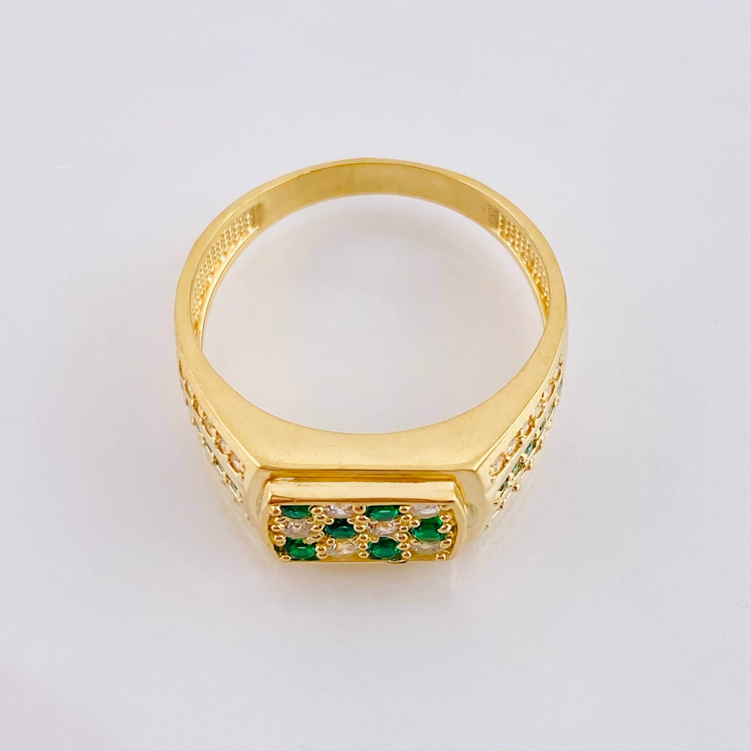 Anillo Sello Real Verde 5.1gr / T10 / Oro Amarillo 18K *