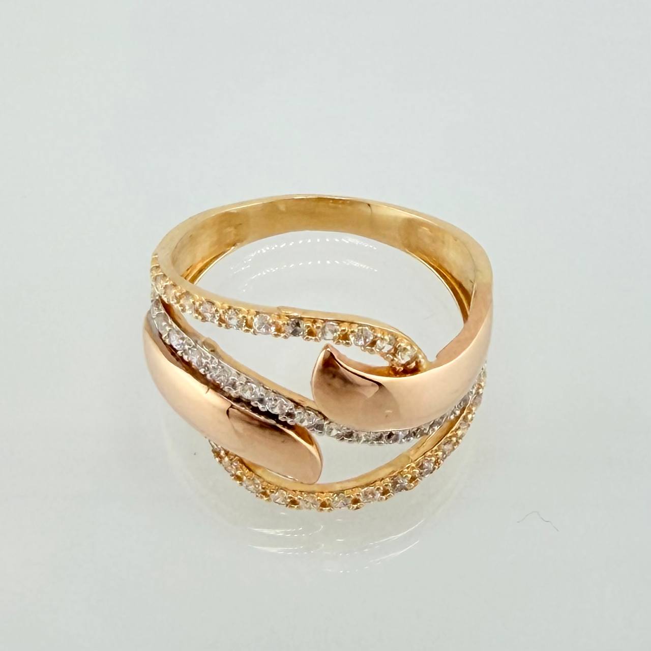 Anillo Rustico Olas 4.3gr / T7 1/2 / Dos Oros Amarillo Rosa 18K *