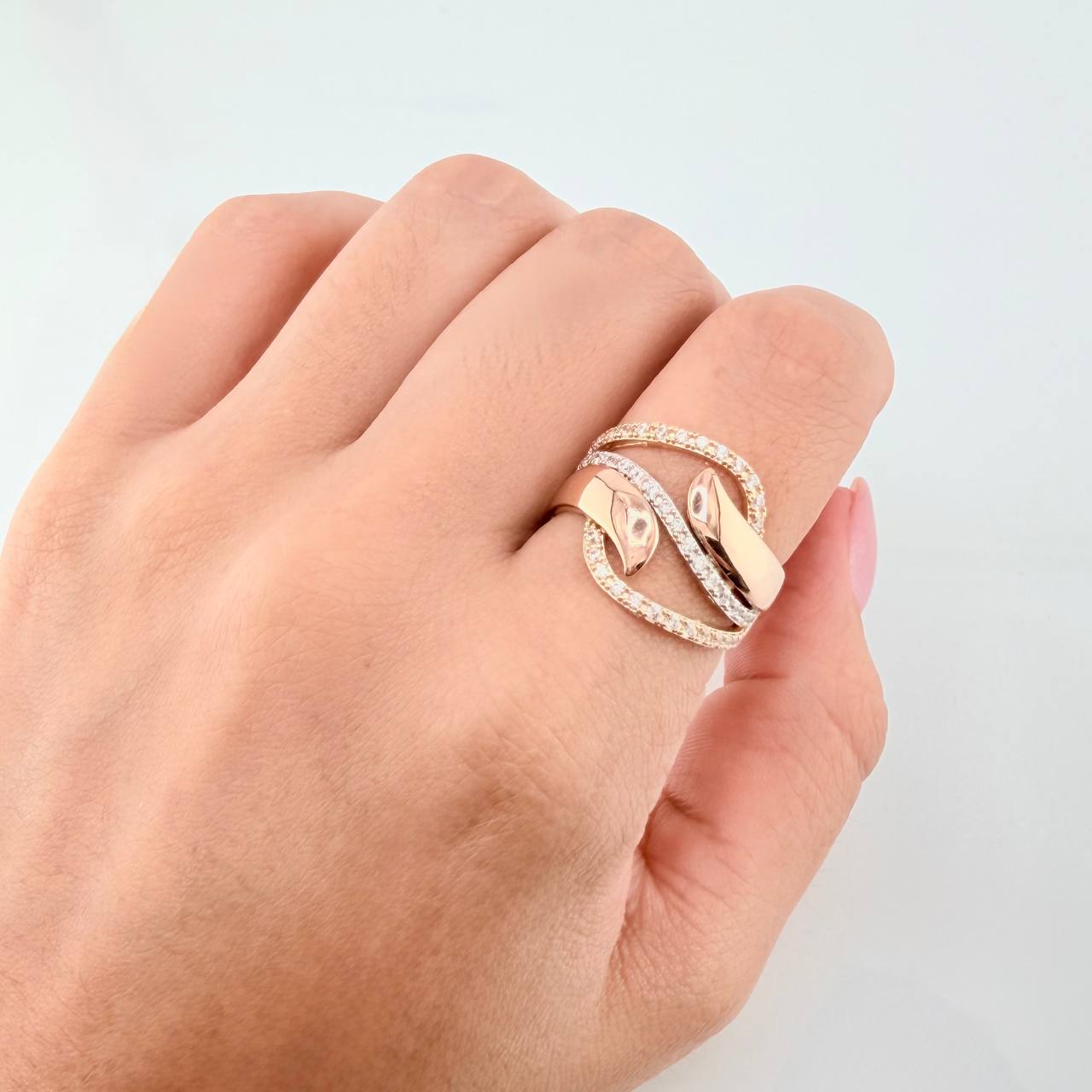 Anillo Rustico Olas 4.3gr / T7 1/2 / Dos Oros Amarillo Rosa 18K *