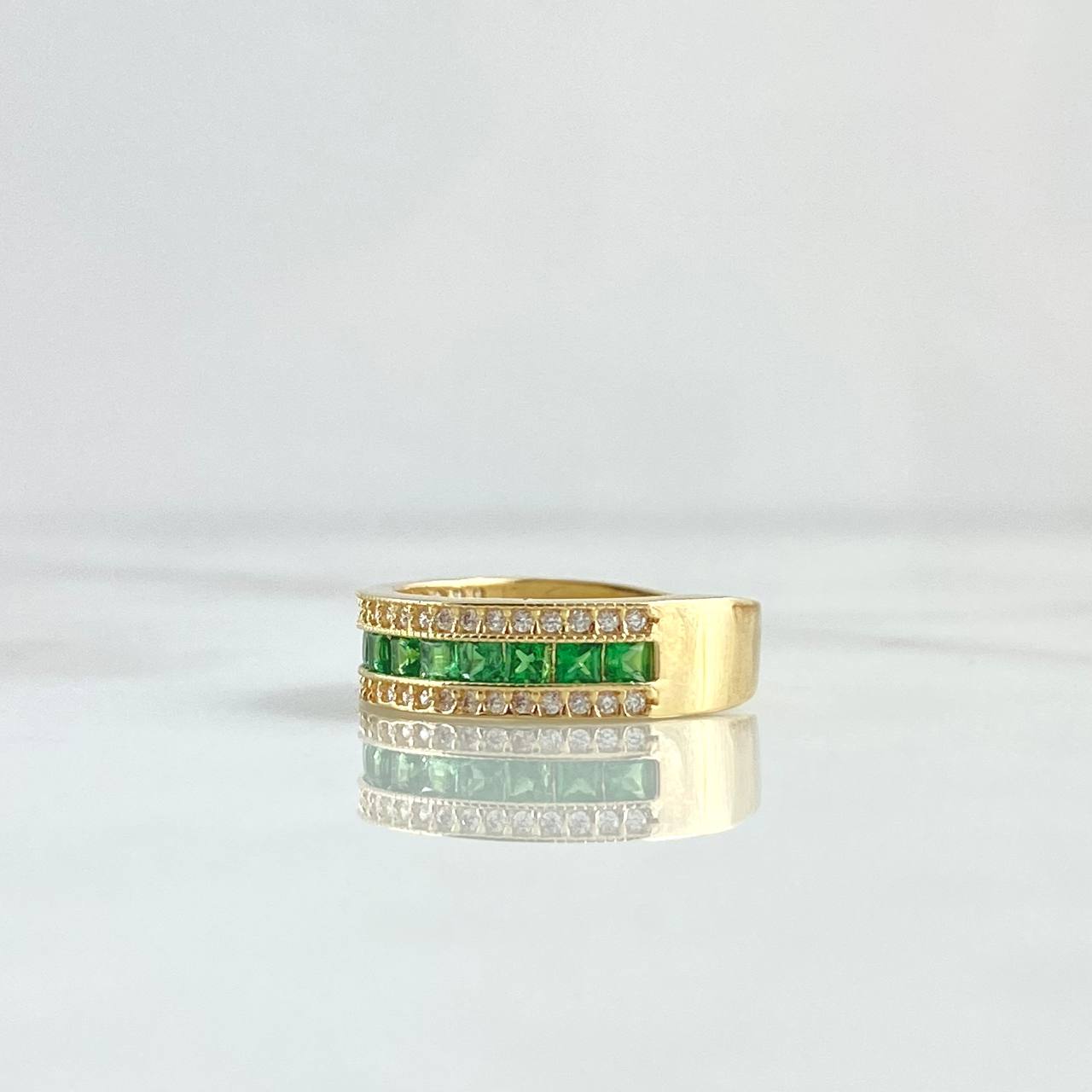 Intermediate Rail Ring Band 3.3gr / T5 3/4 / White Zircons - 18K Yellow Gold Green