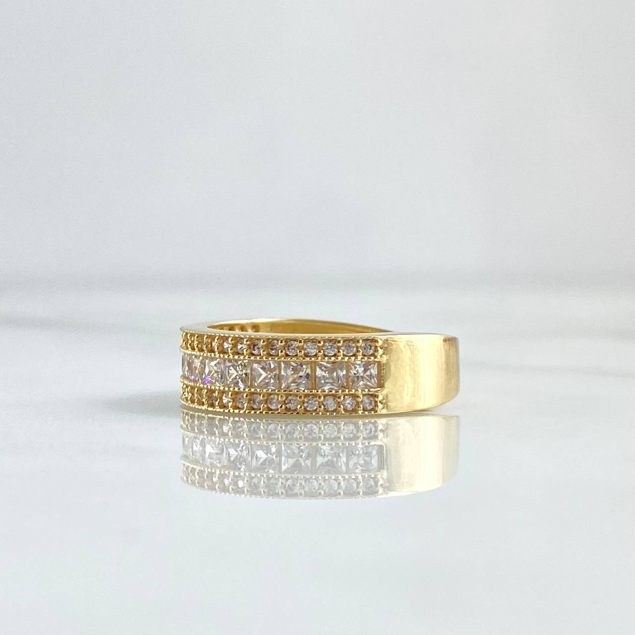 Intermediate Rail Hoop Ring 3.95gr / T6 1/4 / White Zircons 18K Yellow Gold