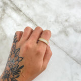 Intermediate Rail Hoop Ring 3.95gr / T6 1/4 / White Zircons 18K Yellow Gold