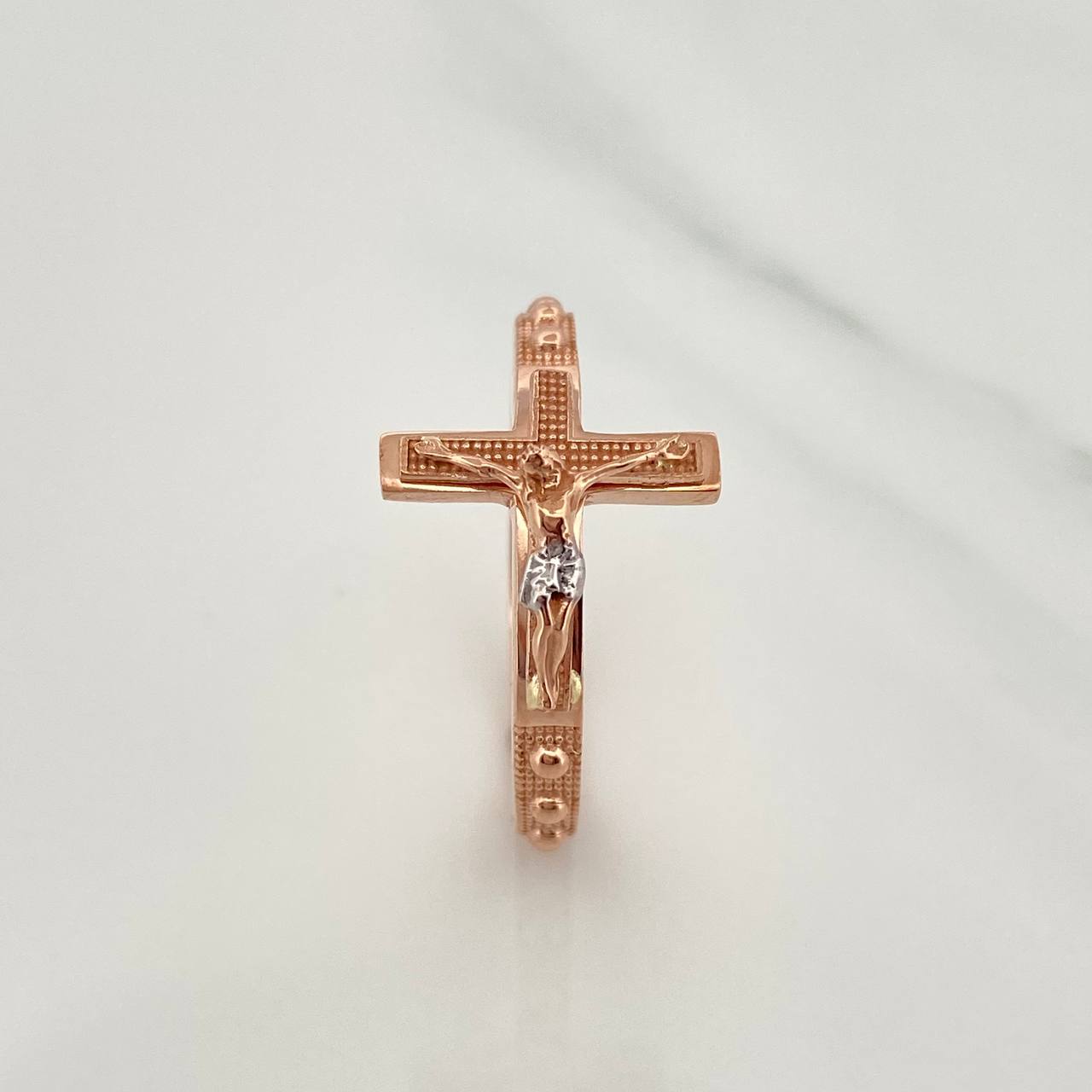 Anillo Cruz Cristo 6.45gr / T11 1/2 / Dos Oros Blanco Rosa 18K %
